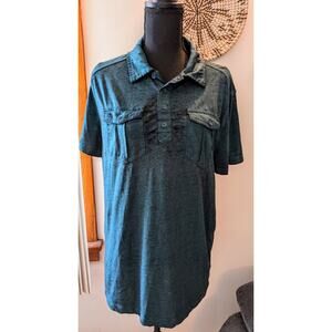 Chalc Fame Jeans Men's SS Green Collared Shirt Buttons Size Medium Thin Cool